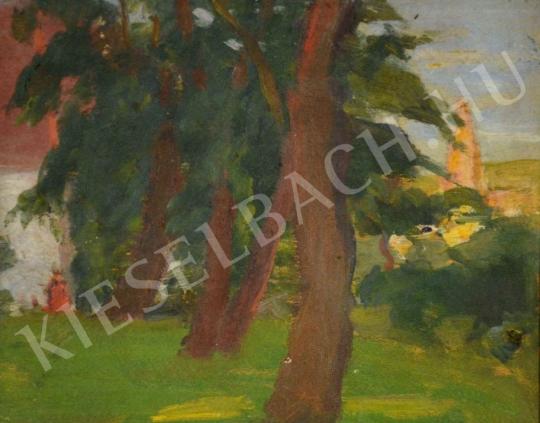 For sale  Kunffy, Lajos - Garden with Trees and Steeple on Backstage 's painting