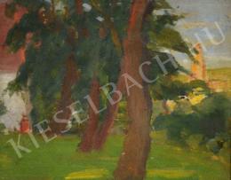  Kunffy, Lajos - Garden with Trees and Steeple on Backstage 