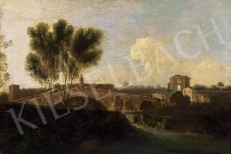 Unknown painter, 18th century - Italian landscape with a bridge 