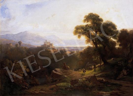 Ismeretlen festő, 19. század - Táj vándorokkal | 9. Aukció aukció / 133 tétel