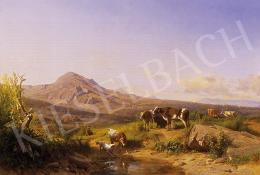 Markó, András - Sunlit italian landscape with cows 