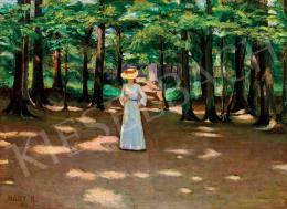 Károly Nagy - Lady with a Hat in the Park, 1907 