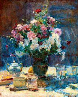  Kunffy, Lajos - Sunlit Still-Life of Flowers 