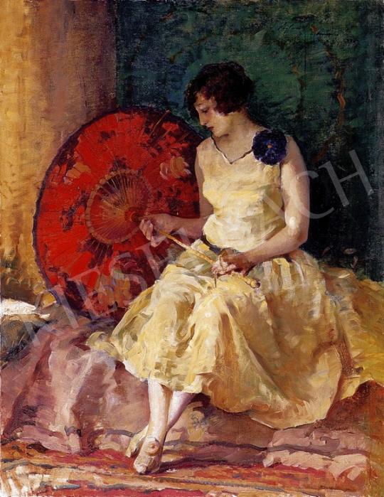  Vígh Bertalan - Hölgy piros napernyővel | 8. Aukció aukció / 8 tétel