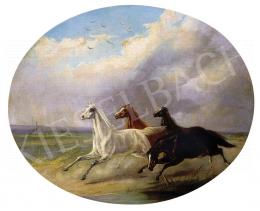 Unknown painter, end of the 19th century - Rushing horses 