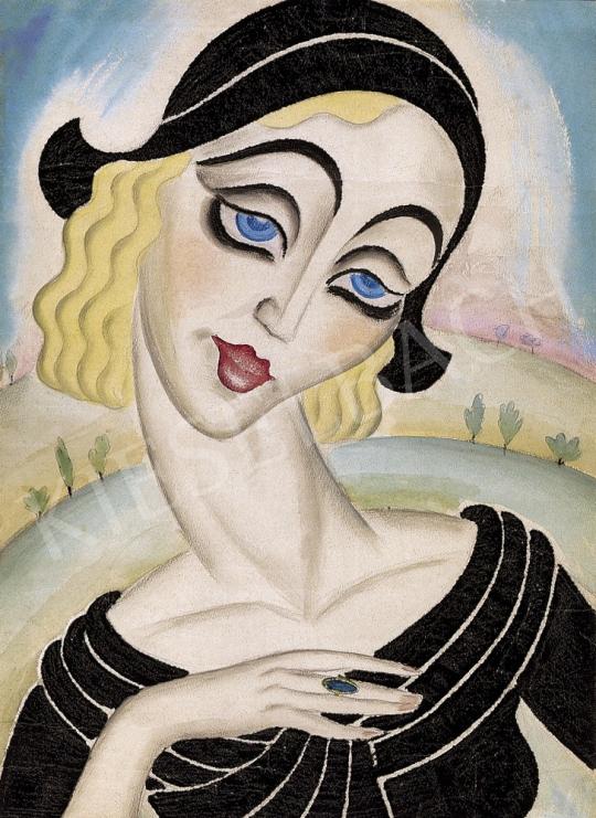  Ismeretlen festő, 1920 körül - Hölgy fekete kalappal | 8. Aukció aukció / 65 tétel