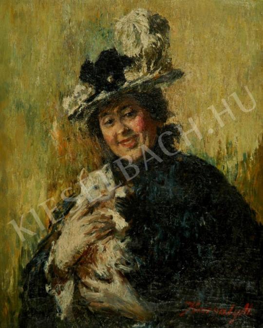 Karvaly, Mór - Lady with a kitty painting