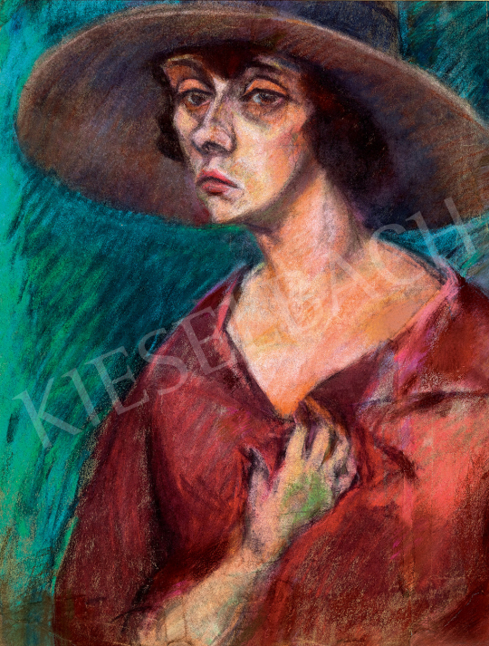 Tihanyi Lajos - Kalapos nő portréja | 47. őszi aukció aukció / 153 tétel