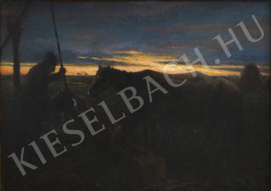 Kotász Károly - Itatás alkonyatkor festménye