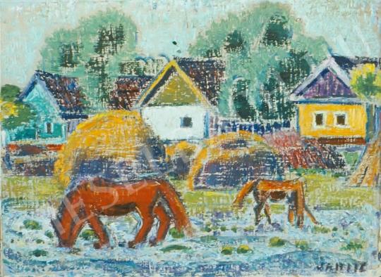 Járitz Józsa - Legelésző lovak festménye