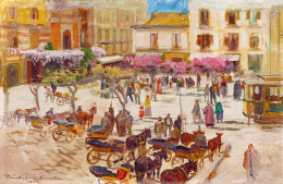  Kárpáthy, Jenő - Italian Town with Cabs (Sorrento) (1934)