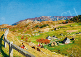  Glatz, Oszkár - Transsylvanian Landscape (Children on the Hill-Side) (c. 1905)