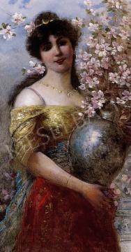 Signed E. Ferroni - Woman with a vase full of flowers | 8th Auction auction / 229 Lot