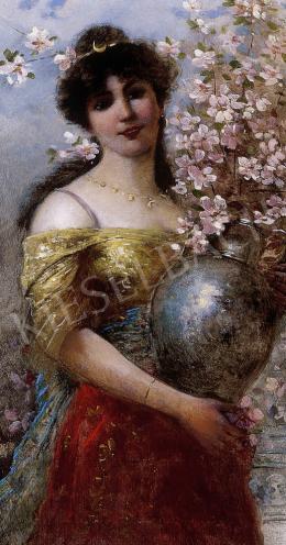 Signed E. Ferroni - Woman with a vase full of flowers 