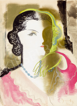  Bene, Géza - Art Deco Woman with Pearl Necklace 