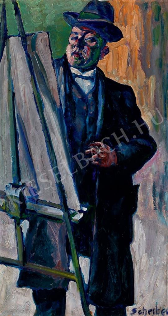  Scheiber, Hugó - Self-Portrait in Front of Easel painting