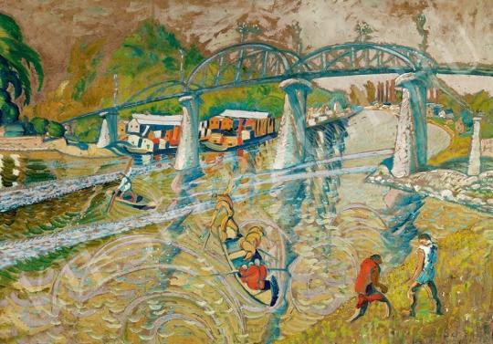  Scheiber, Hugó - Railway Bridge over a River painting