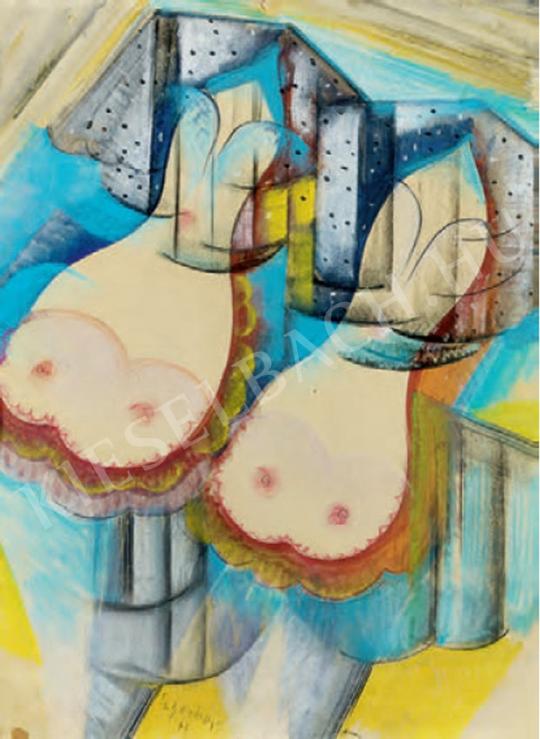  Scheiber Hugó - Fátylas lányok fedetlen keblekkel festménye