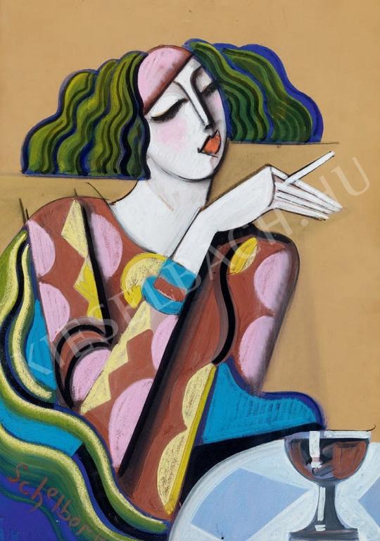  Scheiber Hugó - Bárhölgy cigarettával és pohárral festménye