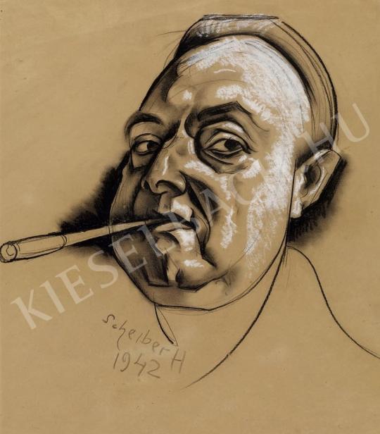  Scheiber, Hugó - Self-Portrait with Cigarette Holder painting