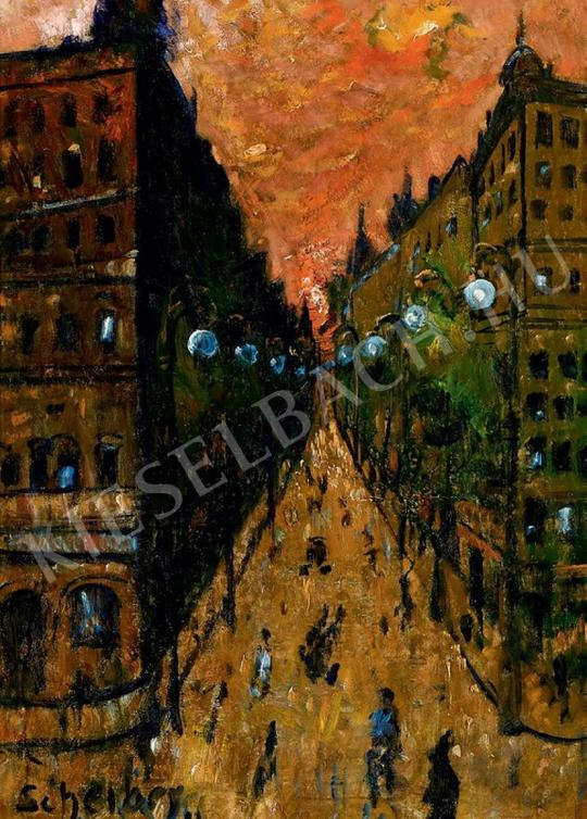  Scheiber Hugó - Nagyvárosi utca vörös ég alatt festménye