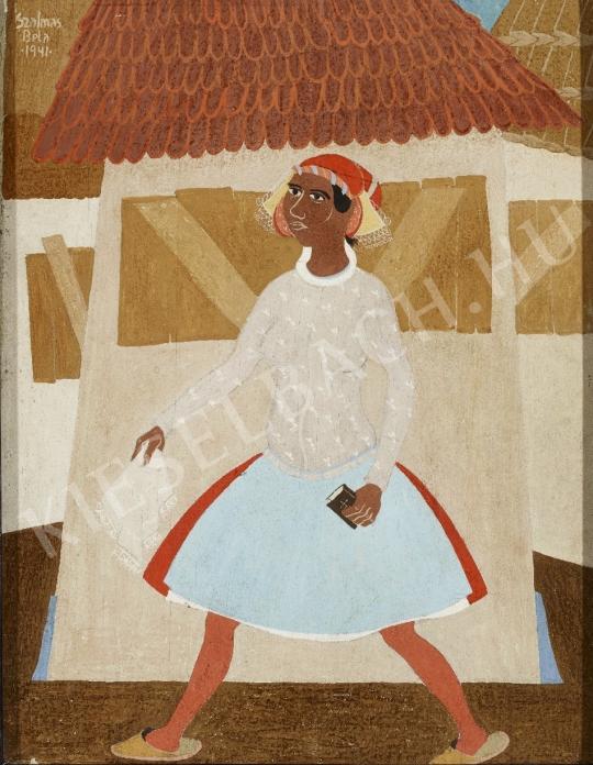 Szalmás Béla - Templomba menő bennszülött festménye