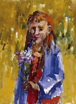  Holló, László - Girl with flowers 