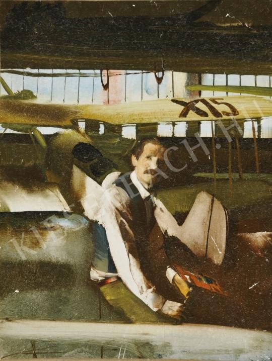 Csernus Tibor - Önarckép repülőgéppel festménye