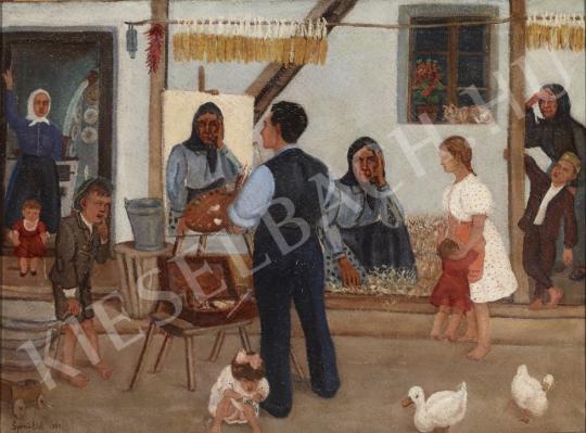 Győri, Elek - Painter and his villager models painting
