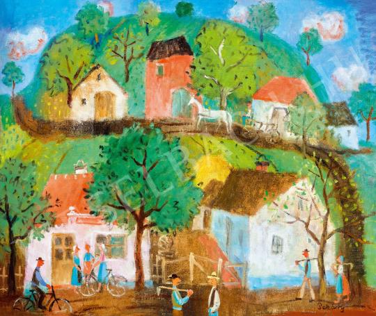 Pekáry István - Présházak a domboldalon festménye