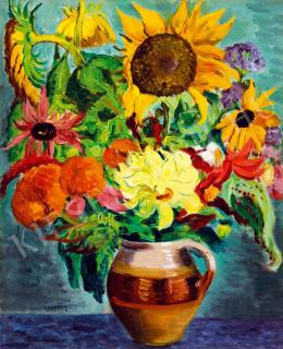  Vörös, Géza - Flower still life with sunflower, dahlia and aster 