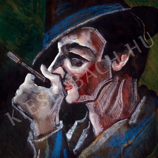  Scheiber Hugó - Kalapos férfi (Cigarettázó) festménye