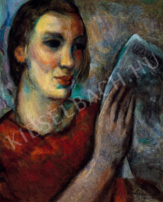  Schönberger, Armand - Young girl reading newspaper painting