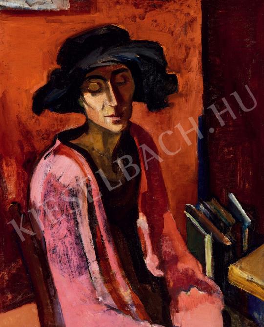 Gráber, Margit - Self portrait in a hat painting