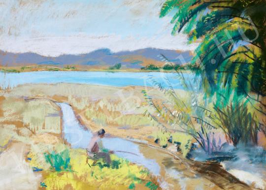 Berény Róbert - Horgász a Dunaparton festménye