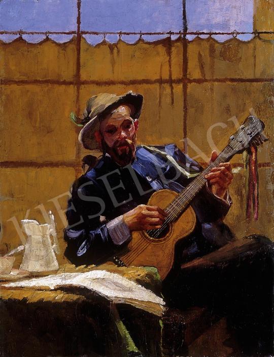 Ismeretlen magyar festő - Férfi gitárral | 8. Aukció aukció / 296 tétel
