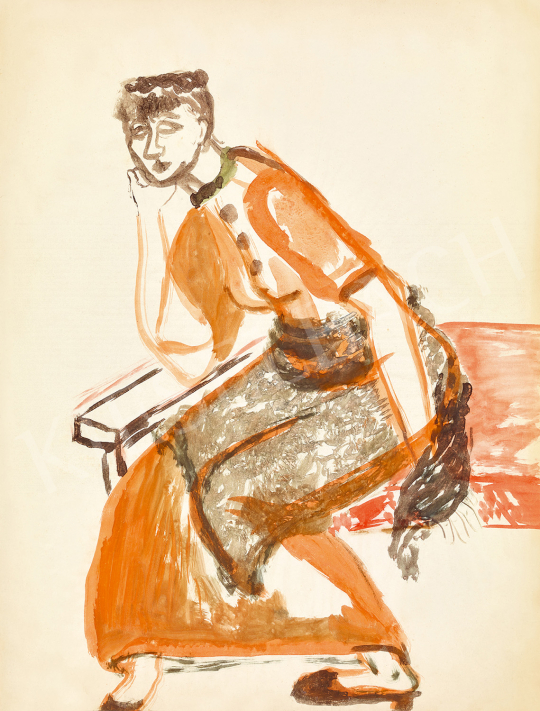  Anna, Margit - Gazing (Self-portrait in orange dress) | The 50th auction of the Kieselbach Gallery. auction / 170 Lot