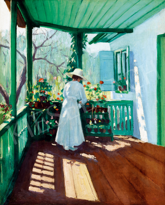  Ismeretlen magyar festő, 1910 körül - Napsütötte verandán | 50. őszi aukció aukció / 172 tétel
