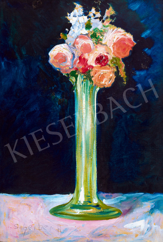  Scheiber Hugó - Rózsák zöld vázában | 50. őszi aukció aukció / 190 tétel