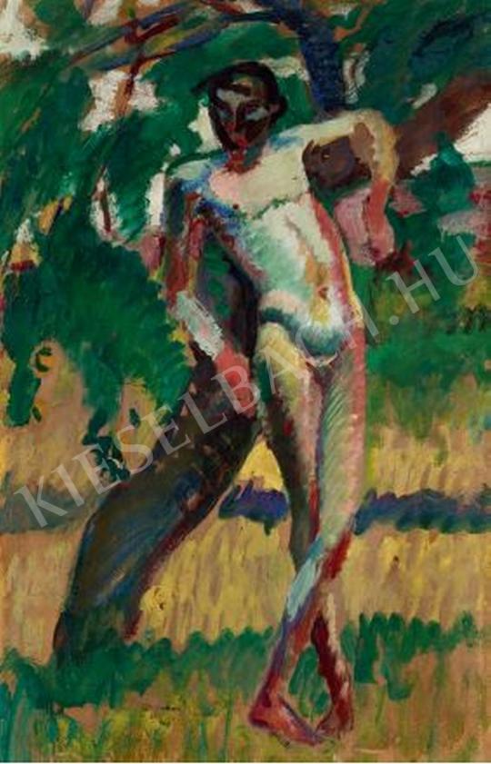  Kernstok, Károly - Boy nude leaning on a tree painting