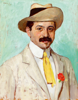 Fényes, Adolf - Man in a Hat with Red Carnation 