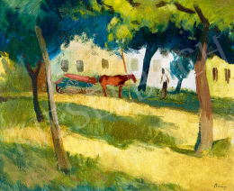 Berény, Róbert - Shadowy Yard with Horse Carriage 