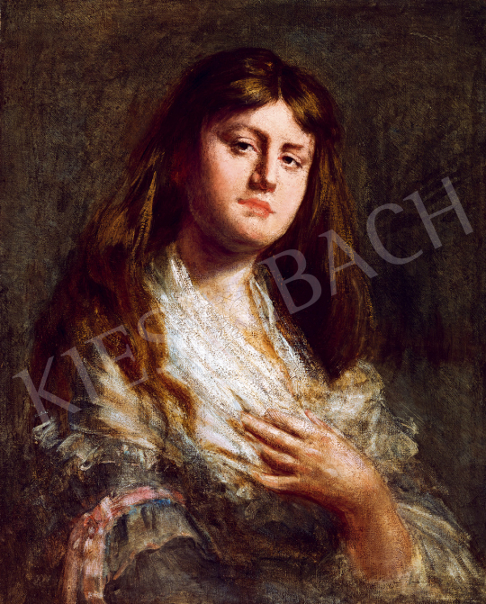 Székely Bertalan - Barna hajú lány rózsaszín masnis ruhában | 51. téli aukció aukció / 193 tétel