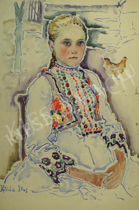 Pécsi-Pilch Dezső - Kislány (Magyar lány népviseletben) festménye