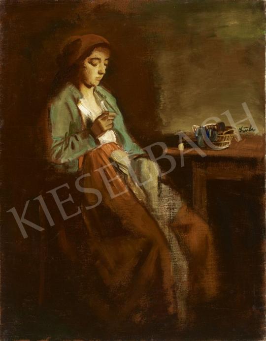 Eladó Szüle Péter - Kézimunkázó nő festménye