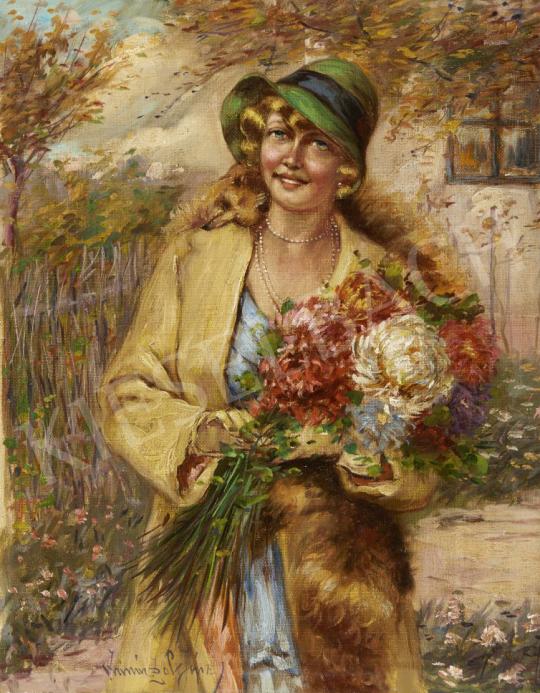  Ivanácz, Zsolt József - Lady with a Hat and Flower Bouquet painting