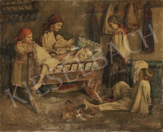 For sale Koszkol, Jenő - Grandmother with her Grandchildren 's painting