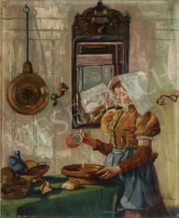  Signed Keller - Girl pouring Milk (Hommage a Vermeer) (c. 1925)