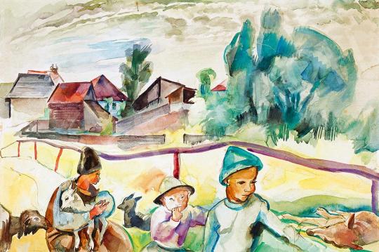 Zsögödi Nagy Imre - Gyerekek báránnyal (Erdélyi falu), 1937 | 52. Tavaszi Aukció aukció / 72 tétel