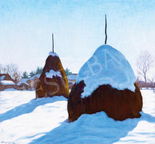  Börtsök, Samu - Hay-Stacks in Winter (Nagybánya) | 52nd Spring Auction auction / 223 Lot